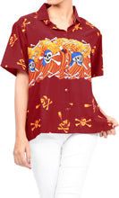 Load image into Gallery viewer, La Leela Women&#39;s Causal Halloween Skull Cross &amp; Pirates Printed Bright Red Shirt