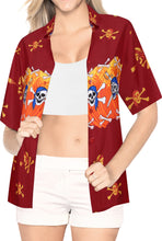 Load image into Gallery viewer, La Leela Women&#39;s Causal Halloween Skull Cross &amp; Pirates Printed Bright Red Shirt