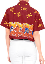 Load image into Gallery viewer, La Leela Women&#39;s Causal Halloween Skull Cross &amp; Pirates Printed Bright Red Shirt