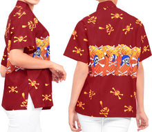 Load image into Gallery viewer, La Leela Women&#39;s Causal Halloween Skull Cross &amp; Pirates Printed Bright Red Shirt