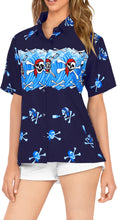 Load image into Gallery viewer, La Leela Women&#39;s Causal Halloween Skull Cross &amp; Pirates Printed Bright Blue Shirt