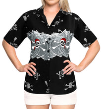 Load image into Gallery viewer, La Leela Women&#39;s Causal Halloween Skull Cross &amp; Pirates Printed Bright Black Shirt