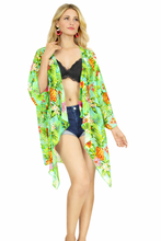 Load image into Gallery viewer, LA LEELA Women's Kimono Green Pineapple P03226