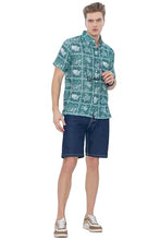 Cargar imagen en el visor de la galería, 4th of July USA Map Flag and Turtle Printed Linen Effect Shirt For Men Green