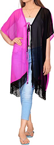 la-leela-womens-summer-casual-loose-swing-t-shirt-beach-sundress-kaftan-cover-up-Black_Neon Green-125625