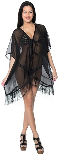 la-leela-womens-summer-casual-loose-swing-t-shirt-beach-sundress-kaftan-cover-up-Black_Neon Green-125625