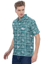 Cargar imagen en el visor de la galería, 4th of July USA Map Flag and Turtle Printed Linen Effect Shirt For Men Green