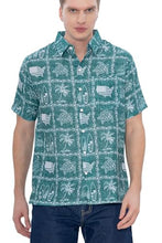 Cargar imagen en el visor de la galería, 4th of July USA Map Flag and Turtle Printed Linen Effect Shirt For Men Green