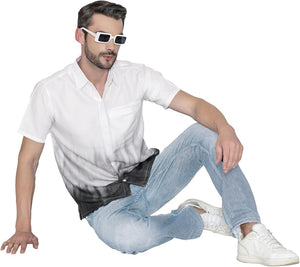 Ombre Dusk Linen Effect Mens Black Grey Hawaiian Shirt