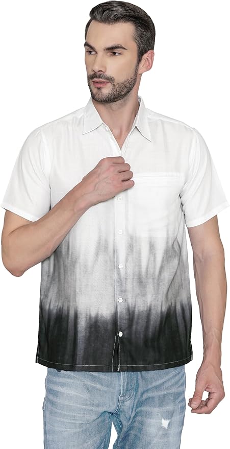 Ombre Dusk Linen Effect Mens Black Grey Hawaiian Shirt