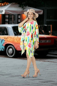 Multicolor Sheer Allover Multicolor Feather Printed Kimono Shrug Jacket Cover up 918890