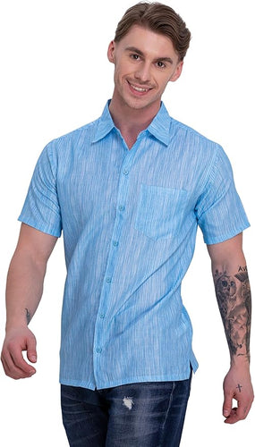 Azure Linen Texture Mens Soft Breathable Hawaiian Shirt