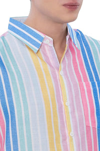 Summer Stripes Printed Men's Linen Effect Shirt