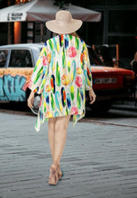 Load image into Gallery viewer, Multicolor Sheer Allover Multicolor Feather Printed Kimono Shrug Jacket Cover up 918890