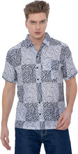 Load image into Gallery viewer, Black Wave Linen Effect Mens Textured Hawaiian Shirt