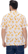 Cargar imagen en el visor de la galería, Tropical Vibes White &amp; Yellow Pineapple and Palm Tree Printed Linen Effect Men&#39;s Shirt