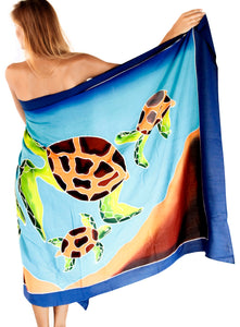 Non-Sheer Hand-Painted Turtles Beach Wrap For Women