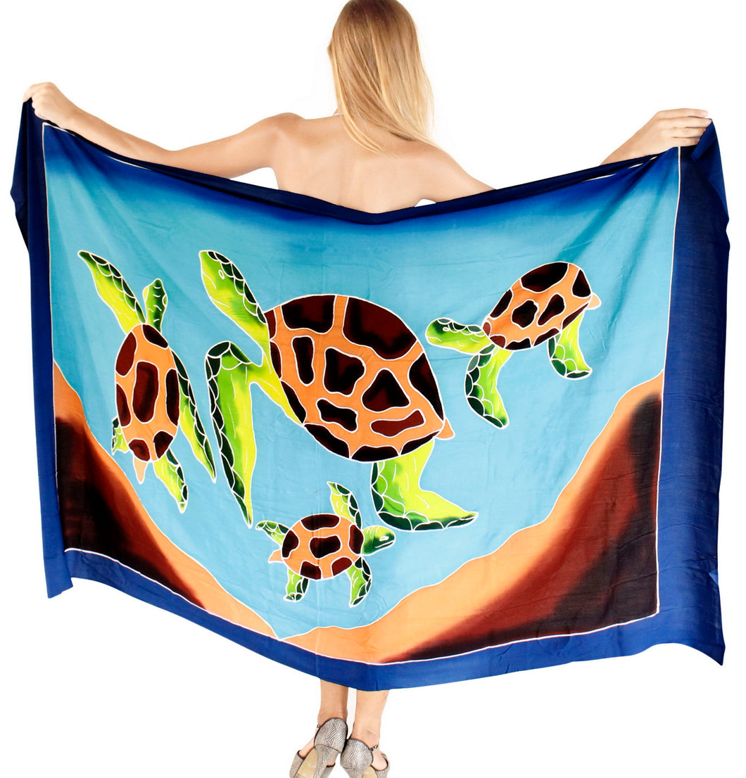 Non-Sheer Hand-Painted Turtles Beach Wrap For Women
