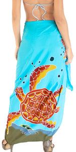 Dive into Ocean Elegance-Turquoise Hand-Painted Underwater Turtles Beach Wrap For Women