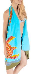 Dive into Ocean Elegance-Turquoise Hand-Painted Underwater Turtles Beach Wrap For Women
