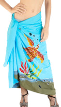 Load image into Gallery viewer, Dive into Ocean Elegance-Turquoise Hand-Painted Underwater Turtles Beach Wrap For Women