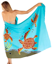 Load image into Gallery viewer, Dive into Ocean Elegance-Turquoise Hand-Painted Underwater Turtles Beach Wrap For Women