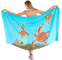 Load image into Gallery viewer, Dive into Ocean Elegance-Turquoise Hand-Painted Underwater Turtles Beach Wrap For Women