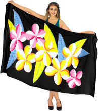 Cargar imagen en el visor de la galería, Black Non-Sheer Hand Painted Prumeria Flower Beach Wrap For Women