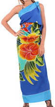 Cargar imagen en el visor de la galería, Blue Non-Sheer Hand Painted Hibiscus and Leaves Beach Wrap For Women