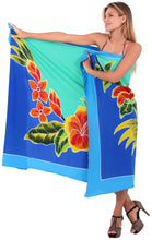 Load image into Gallery viewer, Blue Non-Sheer Hand Painted Hibiscus and Leaves Beach Wrap For Women