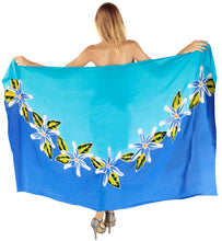 Load image into Gallery viewer, Royal blue and White Non-Sheer Hand Painted Prumeria Flower Beach Wrap For Women