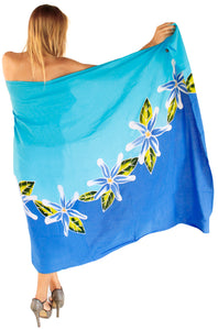 Royal blue and White Non-Sheer Hand Painted Prumeria Flower Beach Wrap For Women
