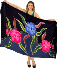 Load image into Gallery viewer, Gray Black Non-Sheer Hand Painted Flower Beach Wrap For Women