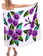 Load image into Gallery viewer, White Non-Sheer Hand Painted Prumeria Flower Beach Wrap For Women