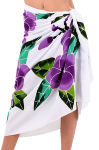 White Non-Sheer Hand Painted Prumeria Flower Beach Wrap For Women