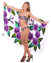 Load image into Gallery viewer, White Non-Sheer Hand Painted Prumeria Flower Beach Wrap For Women