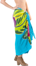 Cargar imagen en el visor de la galería, Turquoise Non-Sheer Hand Painted Hibiscus and Leaves Beach Wrap For Women