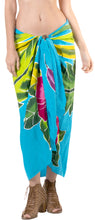 Load image into Gallery viewer, Turquoise Non-Sheer Hand Painted Hibiscus and Leaves Beach Wrap For Women