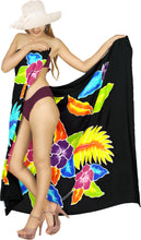 Load image into Gallery viewer, Black Non-Sheer Hand Painted Mutlicolor Floral and Leaves Beach Wrap For Women