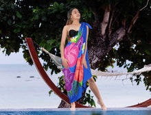Load image into Gallery viewer, Royal Blue Non-Sheer Hand Painted Hibiscus Floral and Leaves Beach Wrap For Women