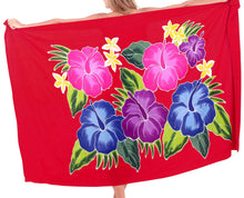 Load image into Gallery viewer, Red Non-Sheer Hand Painted Multicolor Hibiscus Floral and Leaves Beach Wrap For Women