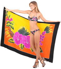 Cargar imagen en el visor de la galería, Tangerine Non-Sheer Hand Painted Pink Hibiscus and Leaves Beach Wrap For Women