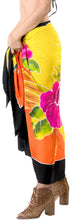 Load image into Gallery viewer, Tangerine Non-Sheer Hand Painted Pink Hibiscus and Leaves Beach Wrap For Women