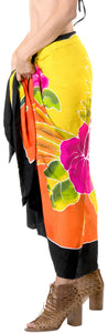 Tangerine Non-Sheer Hand Painted Pink Hibiscus and Leaves Beach Wrap For Women