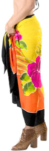 Tangerine Non-Sheer Hand Painted Pink Hibiscus and Leaves Beach Wrap For Women
