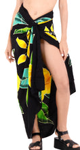 Load image into Gallery viewer, Allover Black Non-Sheer Hand Painted Yellow Prumeria Flower Beach Wrap For Women