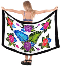 Cargar imagen en el visor de la galería, White Non-Sheer Hand Painted Mutlicolor Floral and Leaves Beach Wrap For Women
