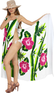 Embrace Handcrafted Elegance Hibiscus Hand-Painted Rayon Beach Wrap For Women