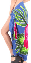 Load image into Gallery viewer, Royal Blue Non-Sheer Hand Painted Pink Hibiscus and Leaves Beach Wrap For Women