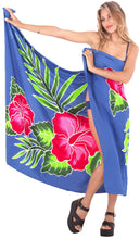 Load image into Gallery viewer, Royal Blue Non-Sheer Hand Painted Pink Hibiscus and Leaves Beach Wrap For Women
